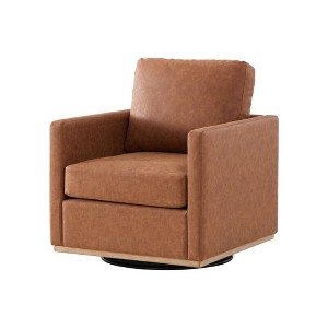 Upholstered Swivel Accent Chair with Faux Leather and Removable Cushion, 360° Swivel Club Chair for Living Room, Lounge Armchair for Apartment-Koiai - 1 of 4