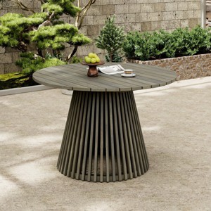 47" Acacia Wood Round Outdoor Dining Table for 6, Modern Extra-Large Patio Table for Backyard, Balcony, or Lawn – Koiai - 1 of 4