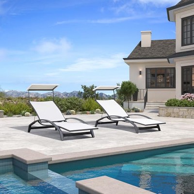 PURPLE LEAF Outdoor Chaise Lounge Chair Set of 2 Patio Pool Lounger Chairs with Wooden Armrest Sunbathing Tanning Recliner for Outside Backyard