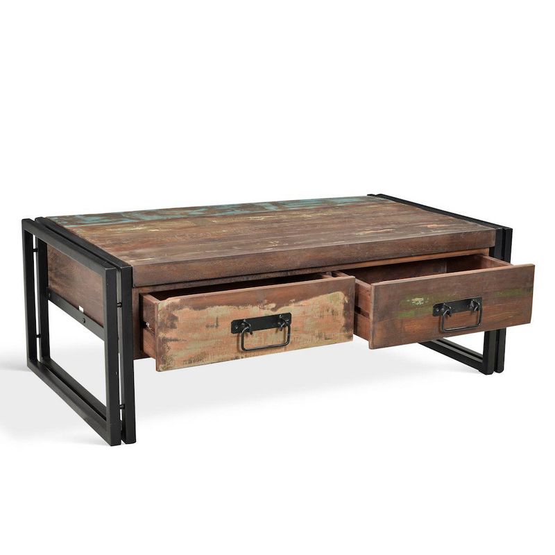 Old Reclaimed Wood Coffee Table with Double Drawers - (16H x 41W x 24D) - Natural - Timbergirl, 4 of 10
