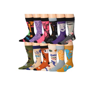 James Fiallo Men's 12 Pairs Expressionist Multicolor Elegant Funky Unique Pattern Dress Socks