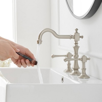 Brushed Nickel Double Handle High-Arc Bathroom Faucet