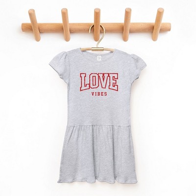 The Juniper Shop Love Vibes Varsity Toddler Graphic Dress