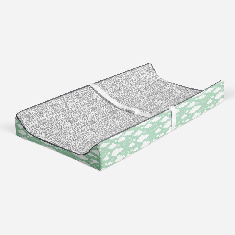 Bacati - Clouds in the City Mint/ Cityscape Quilted Changing Pad Cover, 2 of 10