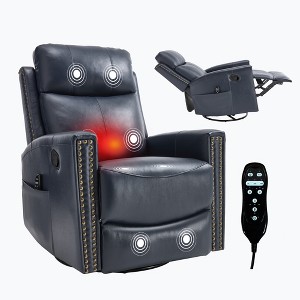 KWPZQEB 360 Degree Swivel Chair, Leather Manual Recliner Chair, Glider Rocker Recliner with Heat & Massage, Barrel Chair for Living Room - 1 of 4