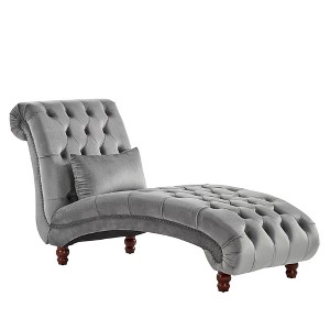 Inspire Q Beekman Place Button Tufted Velvet Grand Chaise Smoke Gray, Grey Gray