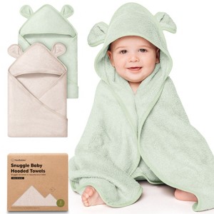 KeaBabies 2pk Snuggle Baby Towels with Hood for Newborn Girls, Boys, Toddlers, Soft & Absorbent Hooded Baby Bath Towels - 1 of 4
