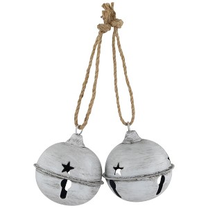 Northlight Antiqued Christmas Jingle Bell Ornaments - 3" - White - Set of 2 - 1 of 4