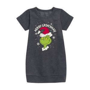 - Dr. Seuss - Merry Grinchmas Graphic Short Sleeve Fleece Dress - 1 of 4