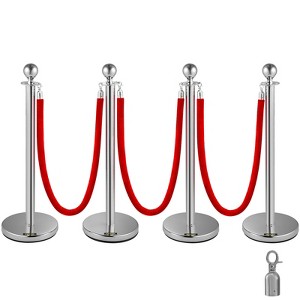 VEVOR Crowd Control Stanchion, Set of 4 Pieces Silver Stanchion Set, Stanchion Set with 5 ft/1.5 m Red Velvet Rope, Crowd Control Barrier, Silver - 1 of 4