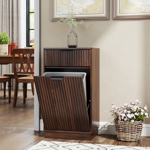 10-Gallon Woodgrain Tilt-Out Trash Can Cabinet Wooden Garbage Recycling Cabinet with Wave-Textured Hideaway Drawer&Pull-Out Bin-Multipurpose Kitchen - 1 of 1