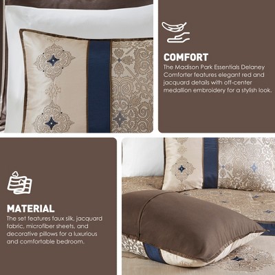 Regency Heights 24 Pcs RIAB Faux Silk Luxury Bedding Set, Classic Palace Style Medallion Jacquard Premium Bed Set with Pillows, Bedskirt and Valances, Navy, Queen — фото 3