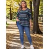 Women's Plus Size Vintage Striped V Neck Long Sleeve Elastic Waist Boho Casual Babydoll Blouse - Agnes Orinda - 3 of 4