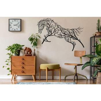 Sussexhome Tree Horse Metal Wall Decor for Home and Outside - Wall-Mounted Geometric Wall Art Decor - Drop Shadow 3D Effect Wall Decoration