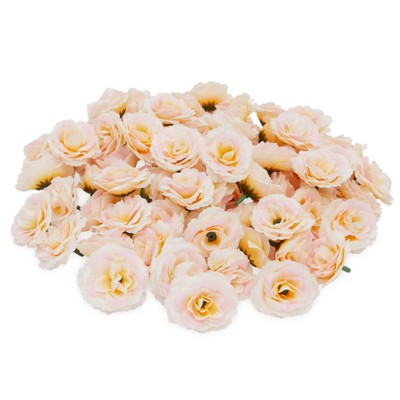 Bright Creations 75 Pack Artificial Ivory Roses, Champagne Silk Flower Heads for Crafts (2 in)