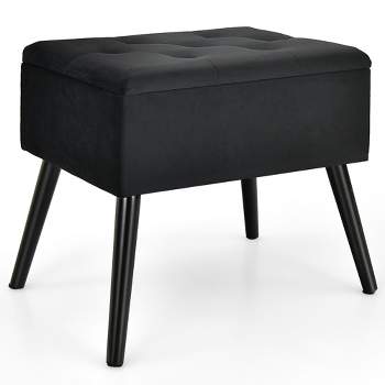 VASAGLE EKHO Collection Storage Ottoman Tray Vanity Stool Chair Synthetic  Leather Ottoman with Storage Loads 330 lb for Bedroom Living Room Ink Black  