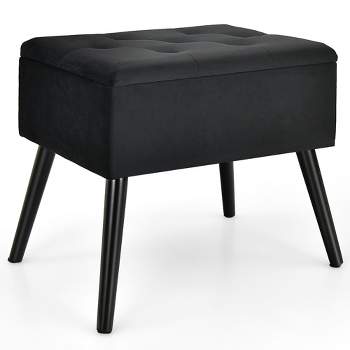 Costway Velvet Storage Ottoman Tufted Flip Top Vanity Stool Footrest with Wood Legs