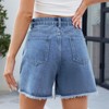Womens High Waist Denim Shorts Slit Straight Leg Frayed Shorts with Pockets for Summer - 4 of 4
