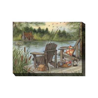 Cottage Garden West of The Wind Lake TIME Green, Brown, Red 40 x 30 Inch Waterproof Gallery Wrapped Canvas, Outdoor Garden, Yard, Patio All Weather