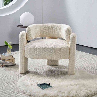 CAVINAS Boucle Fabric Accent Chair with Mid-Height Ring Backrest,Modern Upholstered Living Room Chairs,Reading Chairs for Living Room
