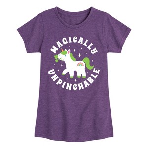 Girls' - Instant Message - St. Patrick's Day Magically Unpinchable Unicorn Fitted Short Sleeve Graphic T-Shirt - 1 of 4