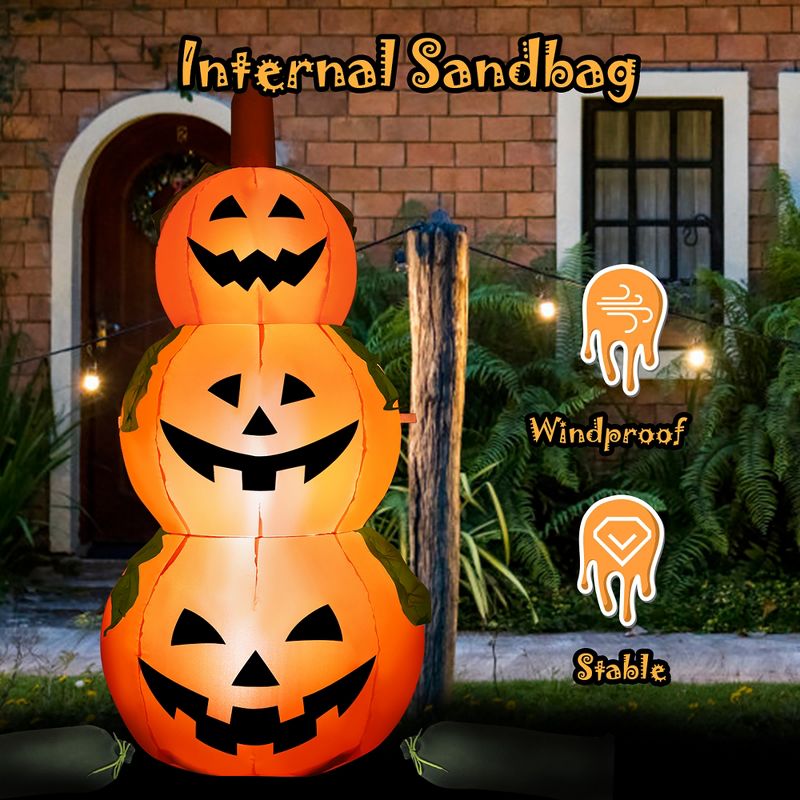 Costway 5 Ft  Halloween Inflatable 3-Pumpkin Stack Blow Up Pumpkin Ghost Yard Decoration, 5 of 12