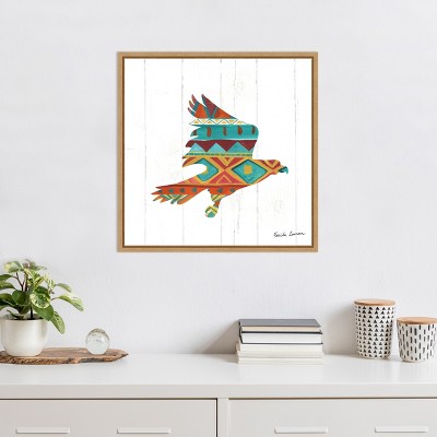 Southwestern Geometric Eagle Print on Canvas with Natural Frame