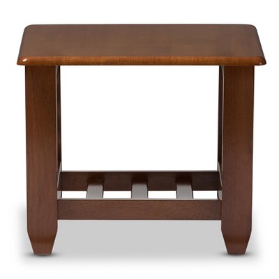 Cherry Brown Wood Mission Style End Table with Slatted Shelf