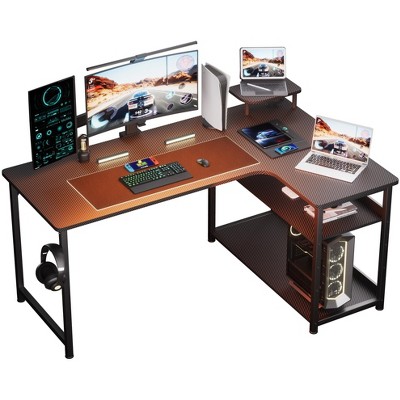 GTRACING 47" L Shaped Gaming Desk with a Mini-Table, Carbon Fiber Style Computer Desk