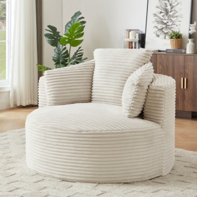 Oversized Corduroy Chair and a Half with Cushioned Backrest, Modern Upholstered Lounge Chair for Living Room or Apartment–The Pop Home