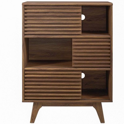Walnut Mid-Century Modern Three-Tier Storage Cabinet