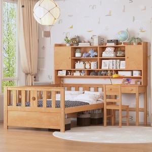 NicBex Twin Size Multifunctional Wood Platform Bed Frame with Practical Storage Bookshelf,Built-in Desk and Matching Chair for Kids/Boys/Girls - 1 of 4