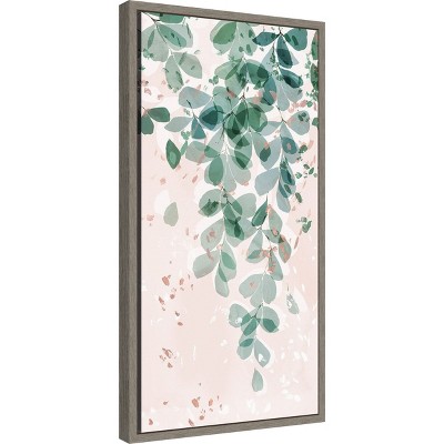 Green and Pink Abstract Leaf Canvas Wall Art