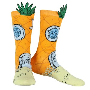 Spongebob Squarepants Socks Men's Pineapple Under the Sea 3D Crown Adult Mid-Calf Crew Socks Multicolored - 1 of 4