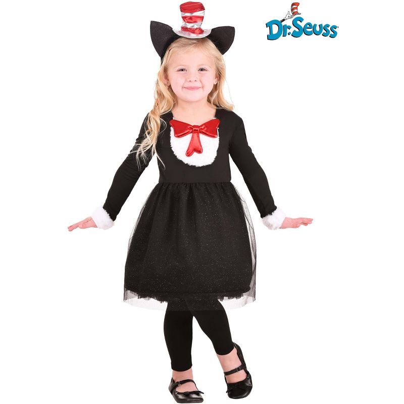 HalloweenCostumes.com 4T Girl Dr. Seuss The Cat in the Hat Costume for Toddler Girls., Black/Red/White, 3 of 8