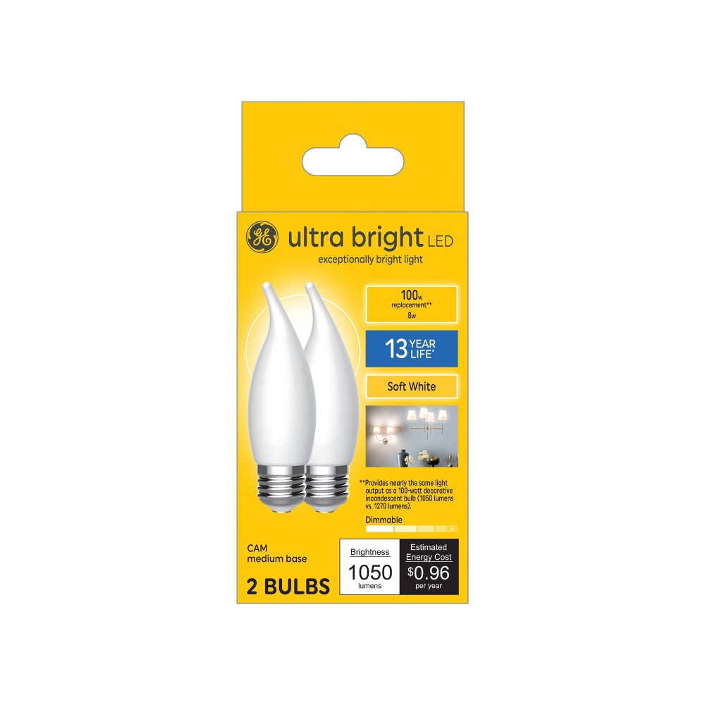 Photos - Light Bulb General Electric GE 2pk 100W Ultra Bright LED Decorative  Soft White 