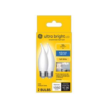 GE 2pk 8 Watts Soft White Base Ultra Bright LED Decorative Light Bulbs