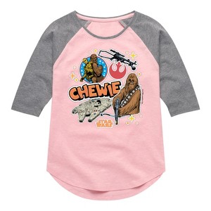 Girls' - Star Wars - Chewie Stickers Shirt Tail Raglan Graphic T-shirt - 1 of 3
