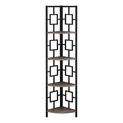 Monarch Specialties Bookshelf Bookcase Etagere Corner 4 Tier 62InchH Office Bedroom Metal Laminate Brown Black Contemporary Modern
