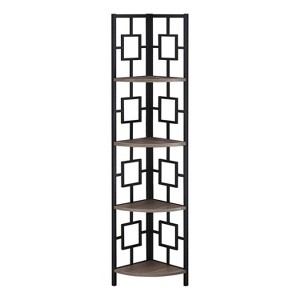 Monarch Specialties Bookshelf Bookcase Etagere Corner 4 Tier 62InchH Office Bedroom Metal Laminate Brown Black Contemporary Modern - 1 of 4