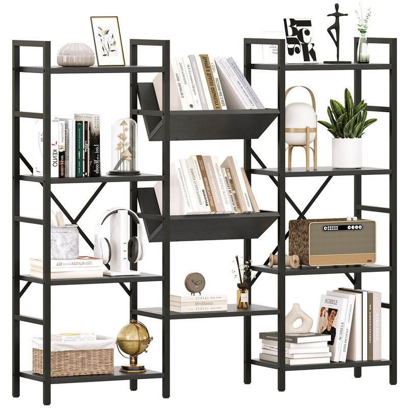 4 Tier Bookshelf, Industrial Bookcase with Storage, Open Large Metal Frame Display Shelves for Living Room, Bedroom, Home Office-Black, 1 of 8