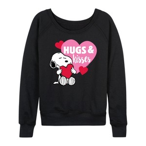 Women's - Peanuts - Snoopy Hugs And Kisses Lightweight French Terry Wide Neck Long Sleeve Shirt - 1 of 4
