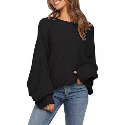 Coolmee Women's Oversized Crewneck Sweater Batwing Puff Long Sleeve Cable Slouchy Pullover Jumper Tops