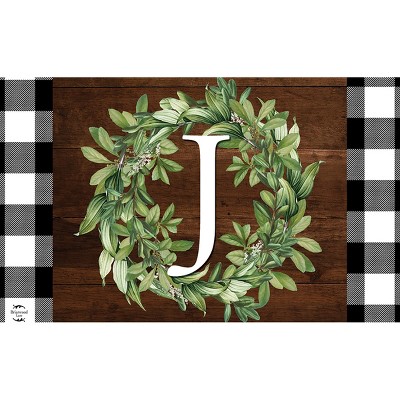 Briarwood Lane Everyday Doormat 30x18 Indoor Outdoor Wreath Monogram Letter J Doormat