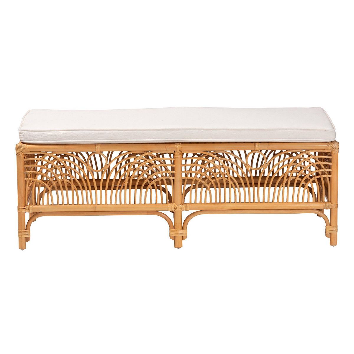 bali & pari Materra Rattan Bench White/Light Honey: Upholstered Polyester, No Assembly, Spot Clean - thumbnail 3