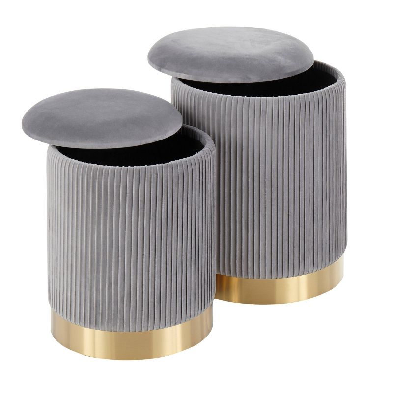 Marla Contemporary Nesting Pleated Ottomans Gold/Gray - LumiSource, 4 of 15