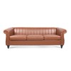 83.46" Brown PU Rolled Arm Chesterfield 3-Seater Sofa with Nailhead Trim and Quilted Backrest - 4 of 4