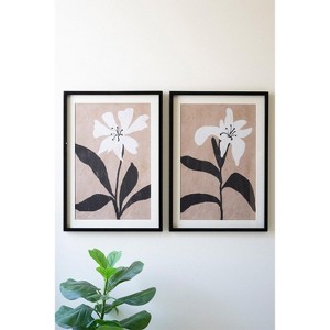 Framed Wall Art, Flower Prints Under Glass 27.5"H – Black & Neutral Set of Two by Kalalou - 1 of 3