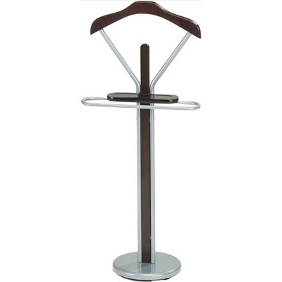 Walnut and Silver Wood & Metal Suit Valet Rack Stand