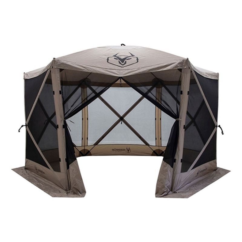 Gazelle Tents G6 8 Person 12' x 12' Pop Up 6 Sided Portable Hub Gazebo Screen Canopy Tent with Large Main Door, Wind Panels, and Screens, Desert Sand, 1 of 9